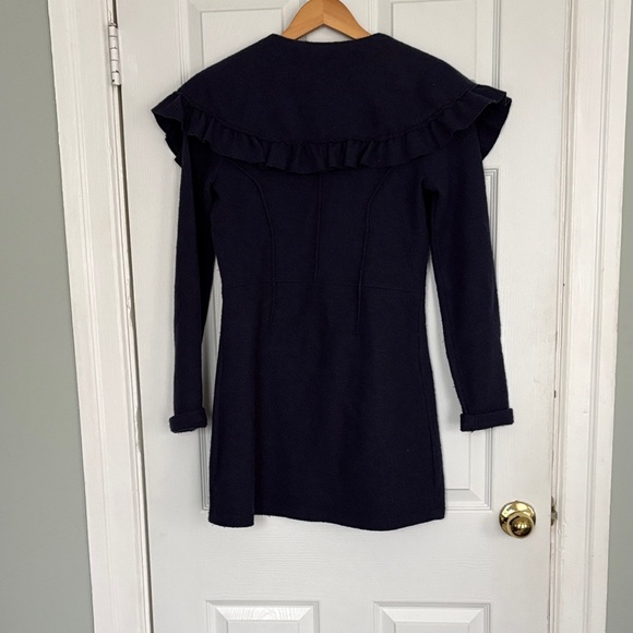 Navy Ruffled Button-Up Coat - Picture 6 of 7